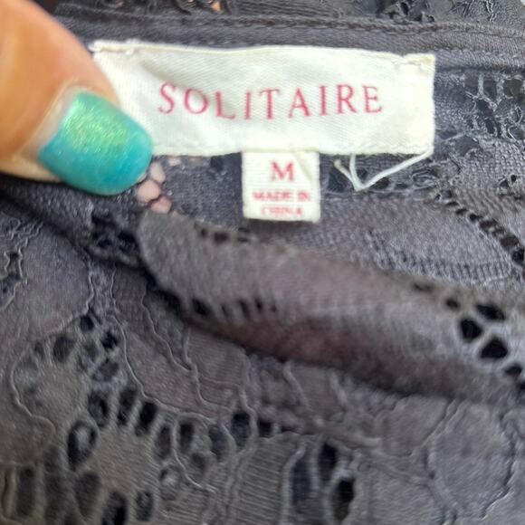 Anthropologie Solitaire Black Blouse Lace Ruffle Layered Bell Sleeves Sz M Sheer - Picture 4 of 9